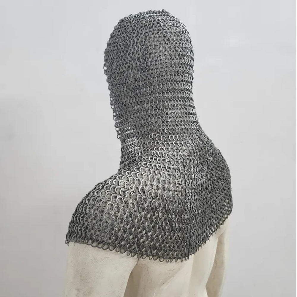 Medieval Chainmail Coif : 9MM Riveted Mild Steel Armor Hood