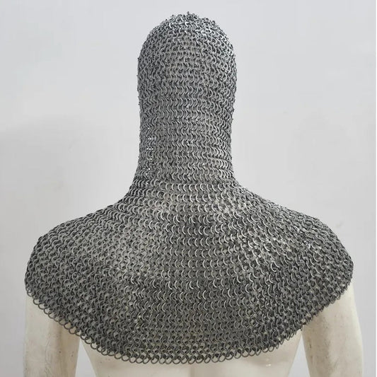Medieval Chainmail Coif : 9MM Riveted Mild Steel Armor Hood