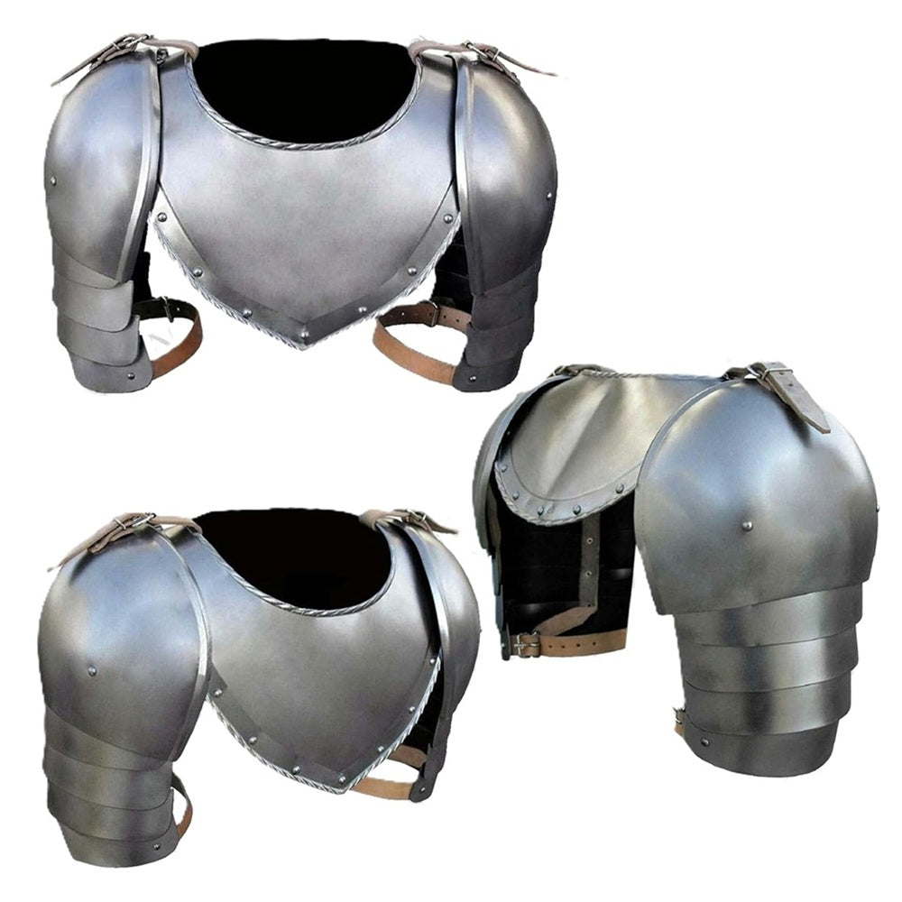 Medieval Steel Pauldrons with Gorget – 18 Gauge Reenactment Armor