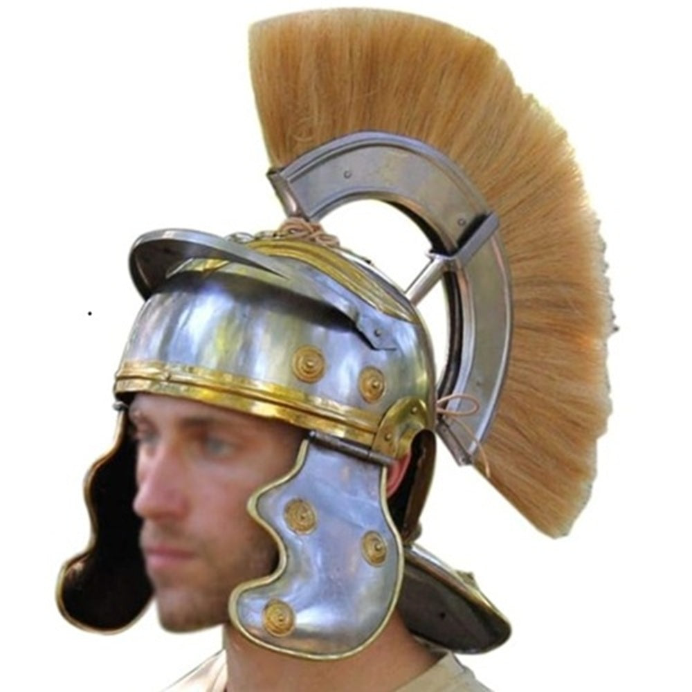 Roman Centurion Helmet with Brown Plume & Wooden Stand