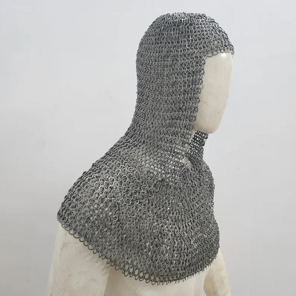 Medieval Chainmail Coif : 9MM Riveted Mild Steel Armor Hood