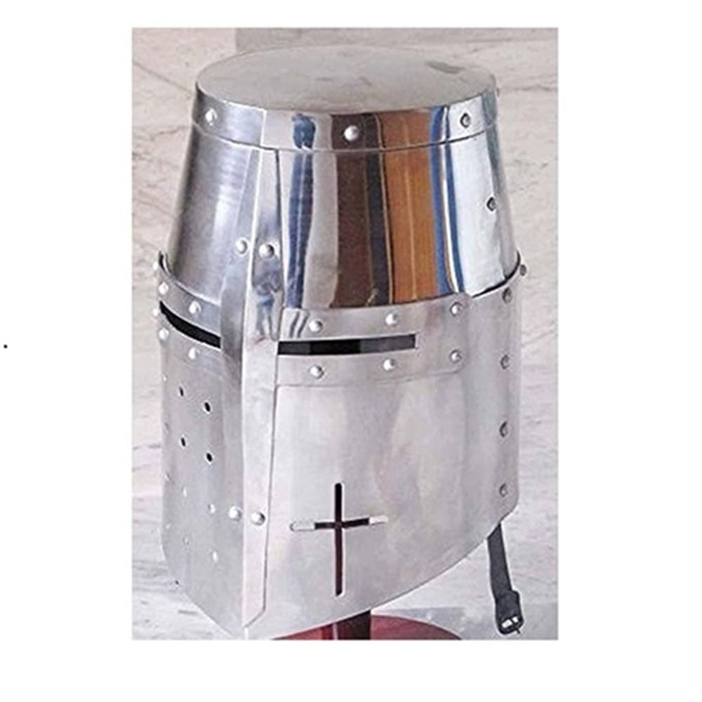 Knight Templar Helmet Silver with  Wooden Stand