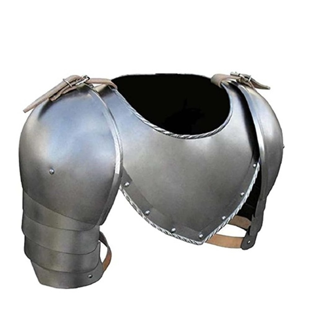 Medieval Steel Pauldrons with Gorget – 18 Gauge Reenactment Armor