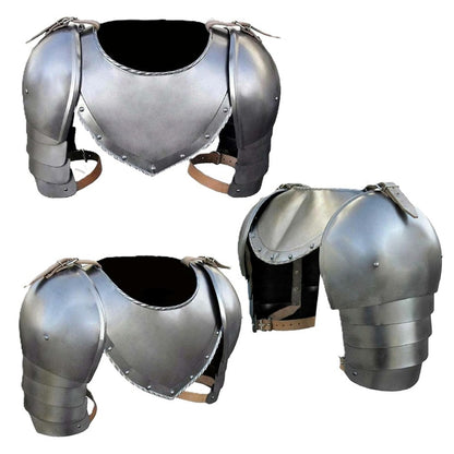 Medieval Steel Pauldrons with Gorget – 18 Gauge Reenactment Armor