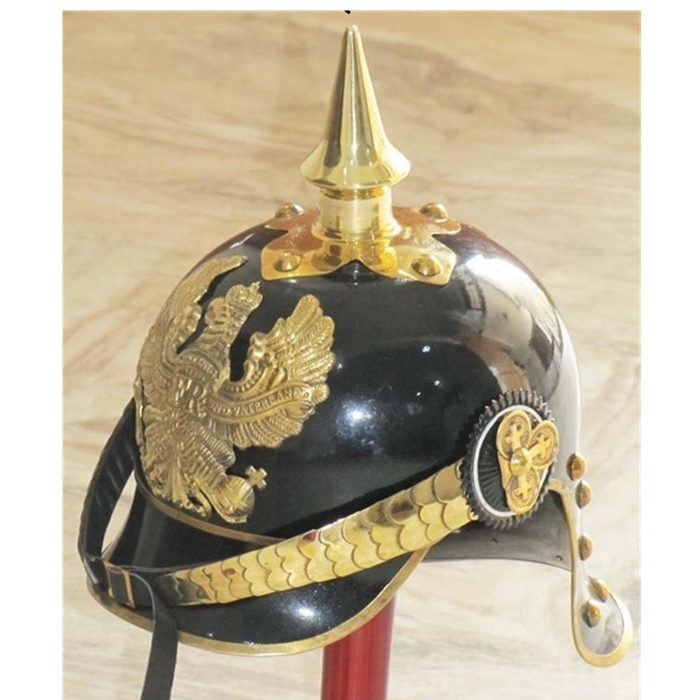 German Pickelhaube black Officer Helmet  Wooded Stand ,
