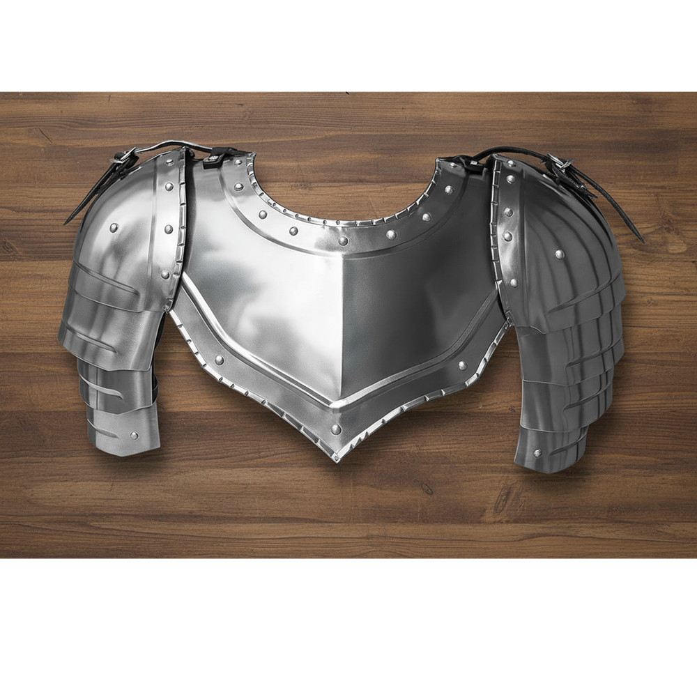Medieval Steel Gorget and Pauldrons Set | LARP Reenactment Armor