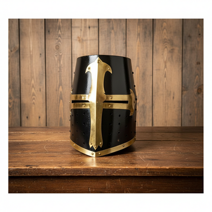 Templar Crusader Helmet – Black Brass Medieval Knight Helm with  Stand