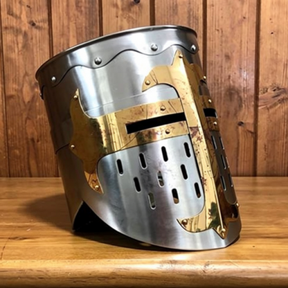 Templar Knight Helmet with Free Wooden Stand – Medieval Armor