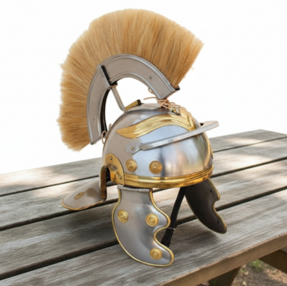 Roman Centurion Helmet with Brown Plume & Wooden Stand