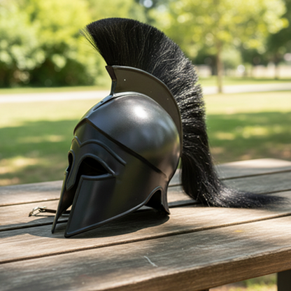 Greek Corinthian Helmet Replica | Medieval Armor with Wooden Stand