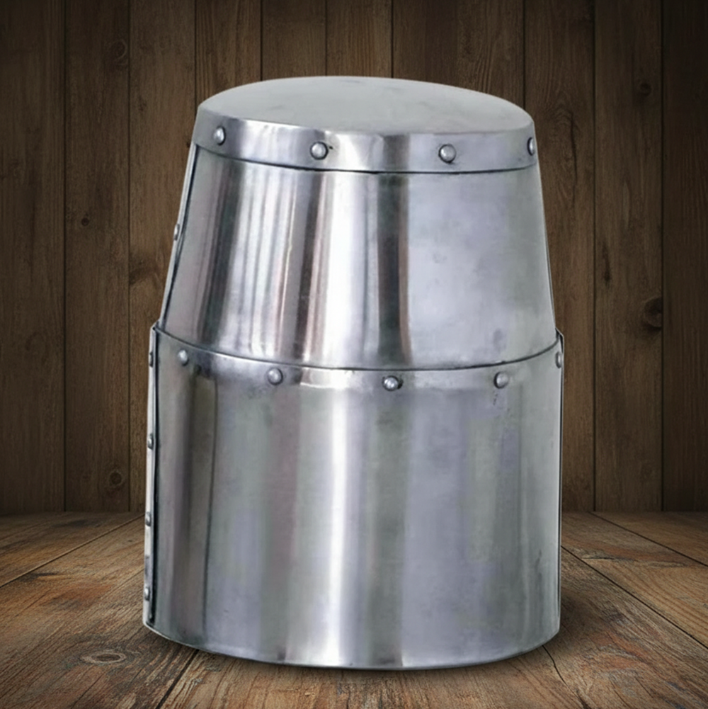 Knight Templar Helmet Silver with  Wooden Stand
