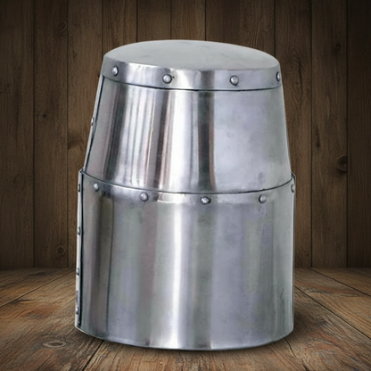 Knight Templar Helmet Silver with  Wooden Stand