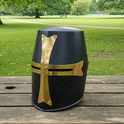 Medieval Templar Crusader Helmet |  wooden stand