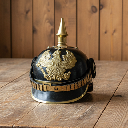 German Pickelhaube black Officer Helmet  Wooded Stand ,