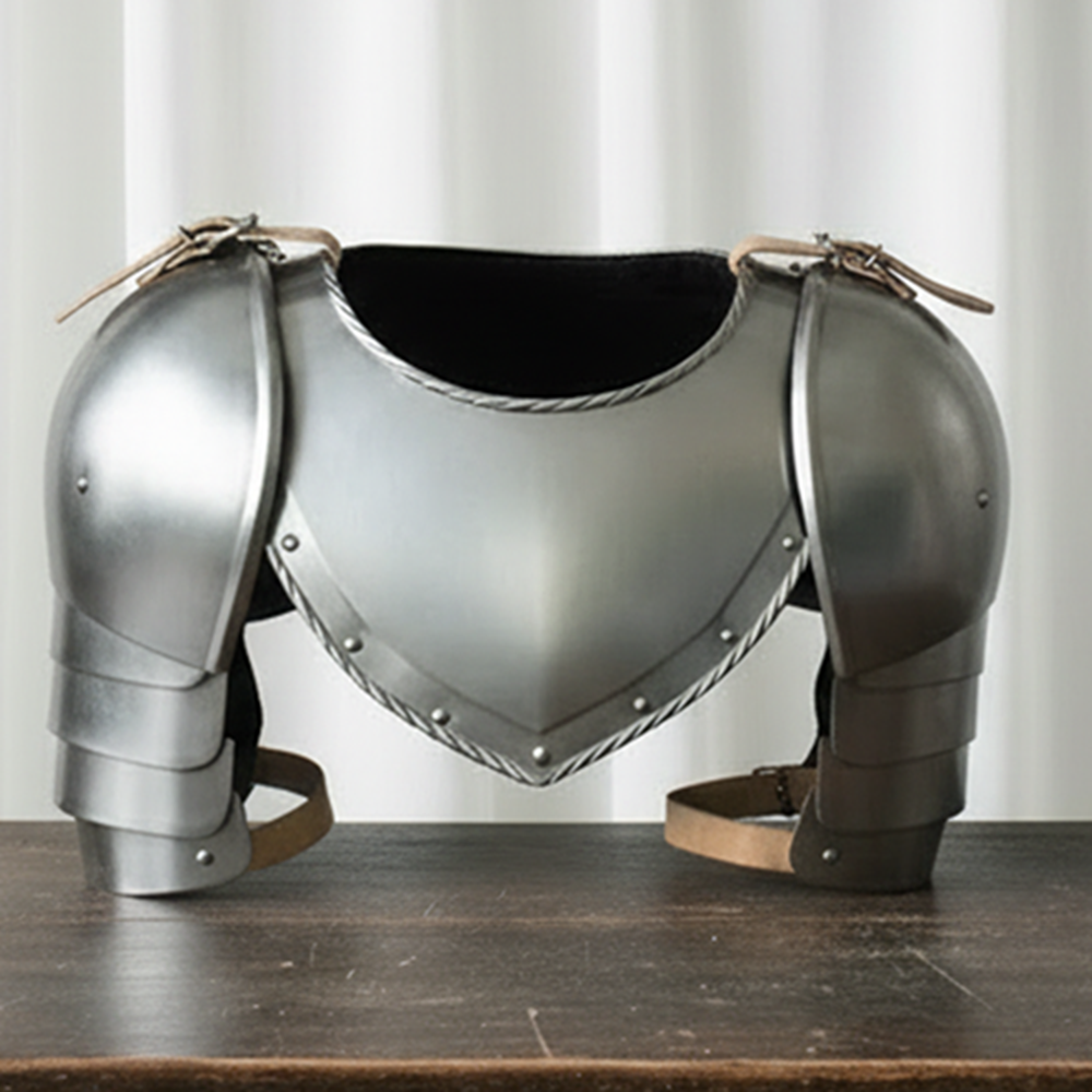 Medieval Steel Pauldrons with Gorget – 18 Gauge Reenactment Armor