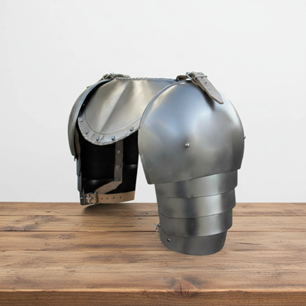 Medieval Steel Pauldrons with Gorget – 18 Gauge Reenactment Armor