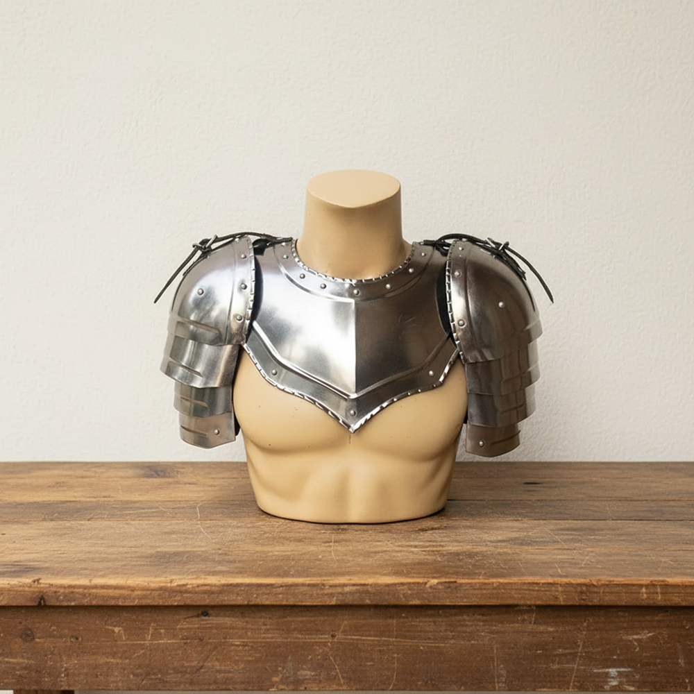Medieval Steel Gorget and Pauldrons Set | LARP Reenactment Armor