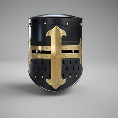 Medieval Crusader Helmet – Black Knight Armor Helmet with wooden stand
