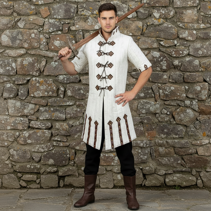 Medieval Blue Gambeson – Padded Armor Coat with Leather Closures for LARP & Ren Faire