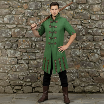 Medieval Blue Gambeson – Padded Armor Coat with Leather Closures for LARP & Ren Faire