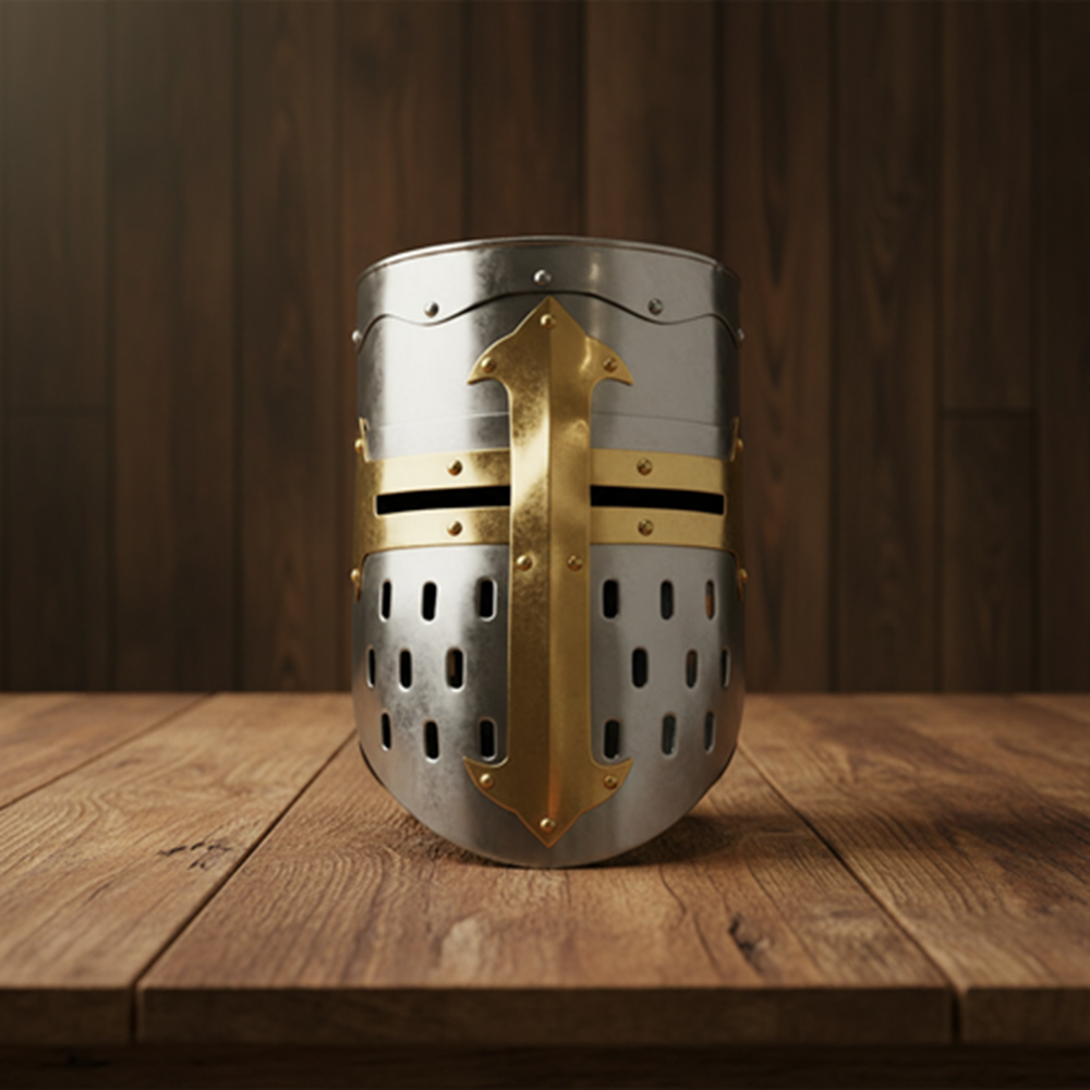 Templar Knight Helmet with Free Wooden Stand – Medieval Armor