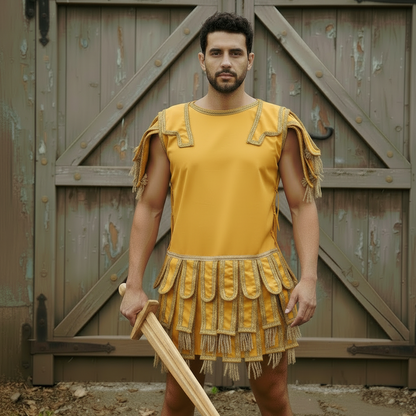 Roman Subarmalis – White Gold Gladiator Tunic, Roman Warrior Costume,