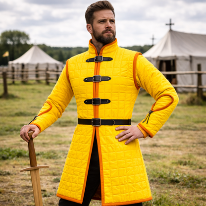 Medieval Blue Gambeson Jacket – Padded Arming Coat with Buckles