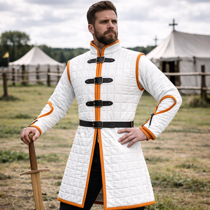 Medieval Blue Gambeson Jacket – Padded Arming Coat with Buckles