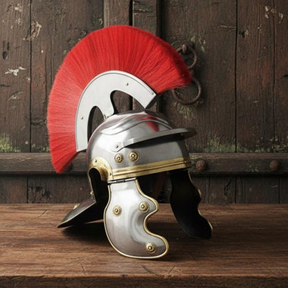 Roman Centurion Helmet with Red Plume & Wooden Stand Free