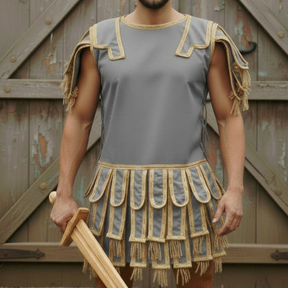 Roman Subarmalis – White Gold Gladiator Tunic, Roman Warrior Costume,
