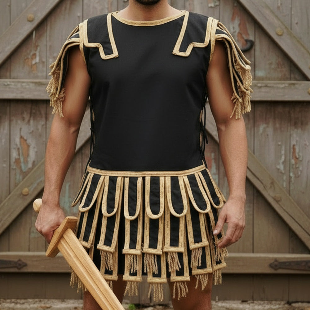 Roman Subarmalis – White Gold Gladiator Tunic, Roman Warrior Costume,