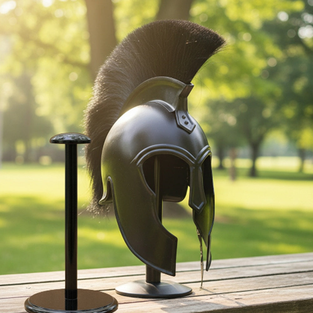 Medieval Achilles Troy Black Helmet – Trojan Warrior Greek Armor Helm with Free Wooden Stand