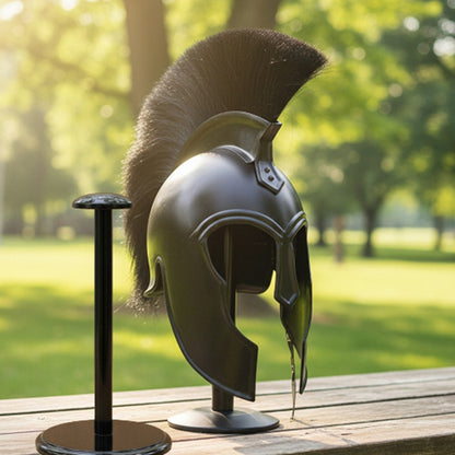 Medieval Achilles Troy Black Helmet – Trojan Warrior Greek Armor Helm with Free Wooden Stand