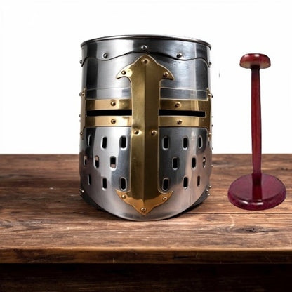 Templar Knight Helmet with Free Wooden Stand – Medieval Armor