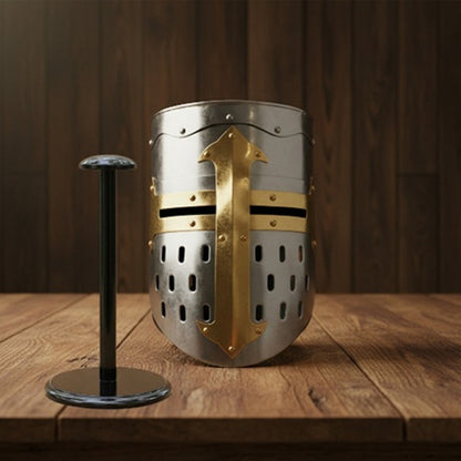 Templar Knight Helmet with Free Wooden Stand – Medieval Armor