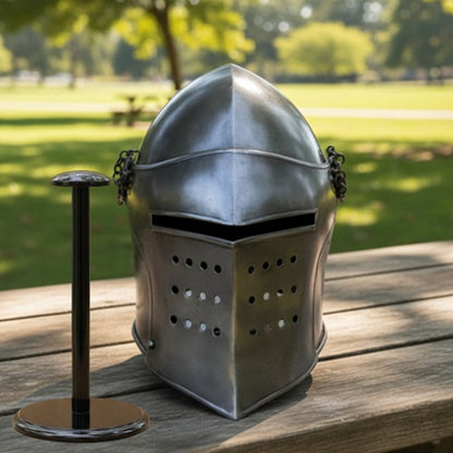 Medieval Barbute Helmet – Barbuta Armor Helm for Reenactment & Cosplay with stand
