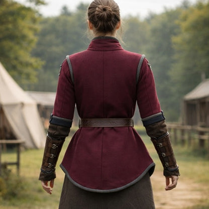 Medieval Gambeson Padded Armor with Leather Trim, Viking LARP Costume, Renaissance Jacket, Reenactment Gear