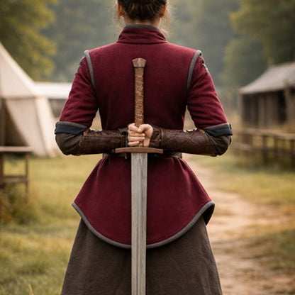 Medieval Gambeson Padded Armor with Leather Trim, Viking LARP Costume, Renaissance Jacket, Reenactment Gear