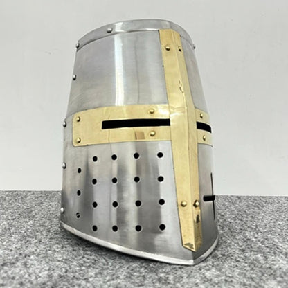 Medieval Templar Helmet With  Wooden Stand