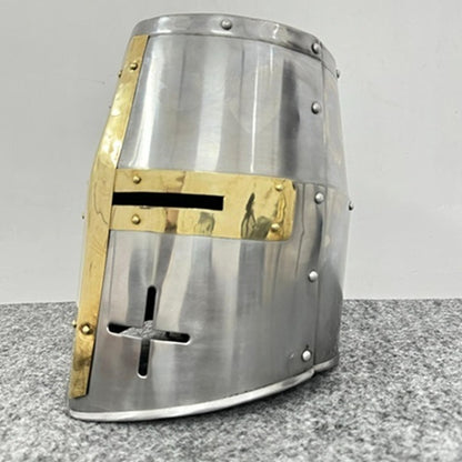 Medieval Templar Helmet With  Wooden Stand
