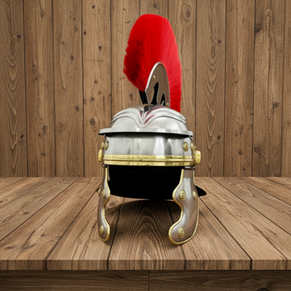 Roman Centurion Helmet with Red Plume & Wooden Stand Free